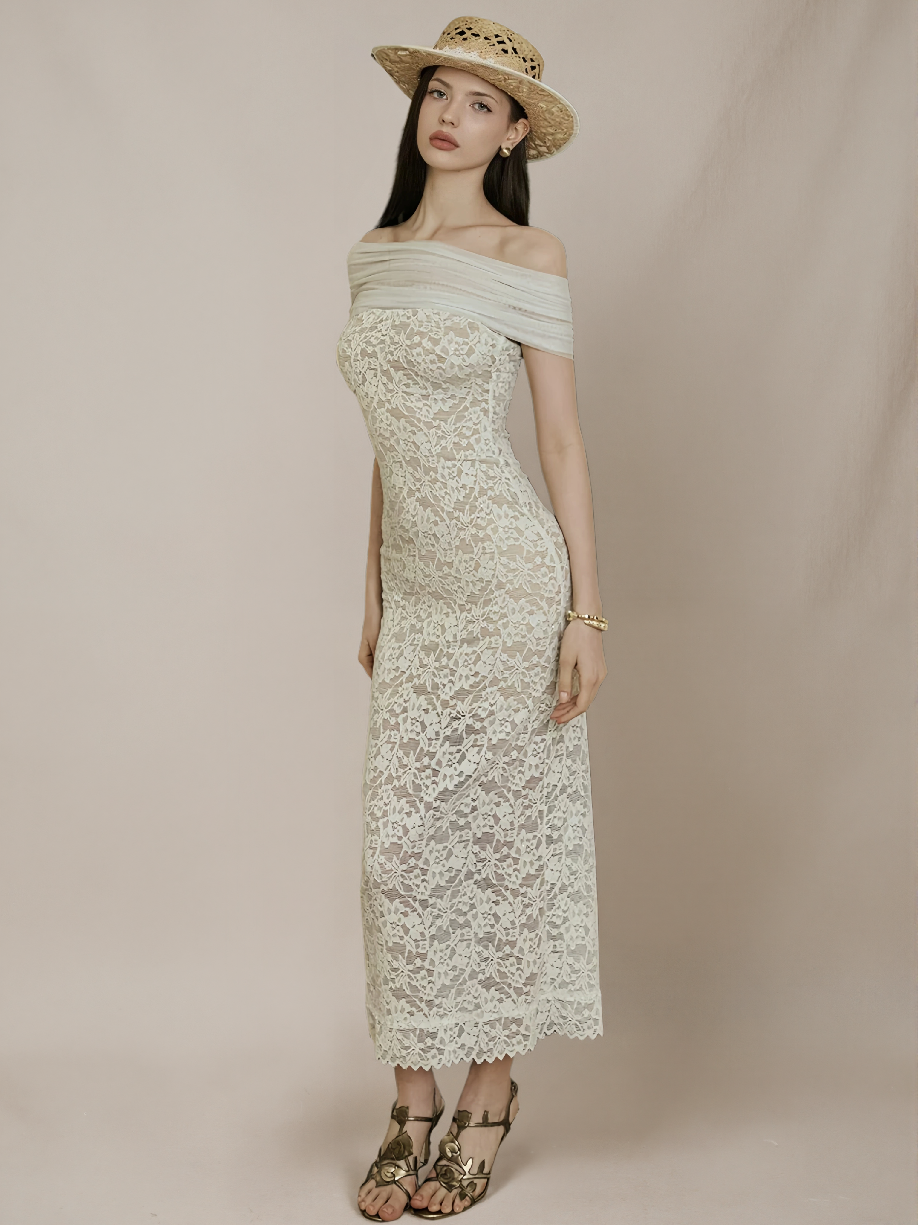 "Second Movement" Off-Shoulder Lace Dress