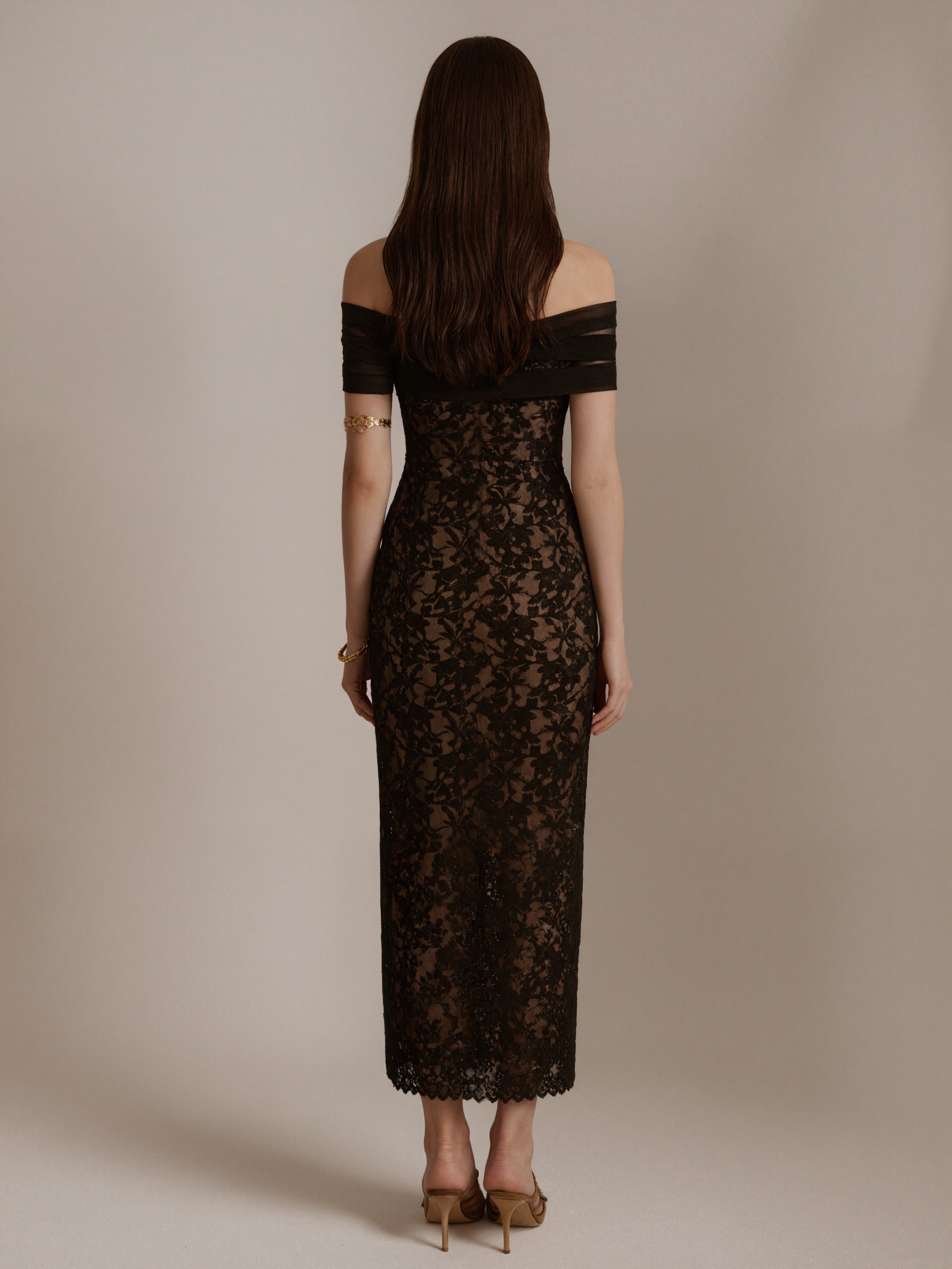 "Second Movement" Off-Shoulder Lace Dress