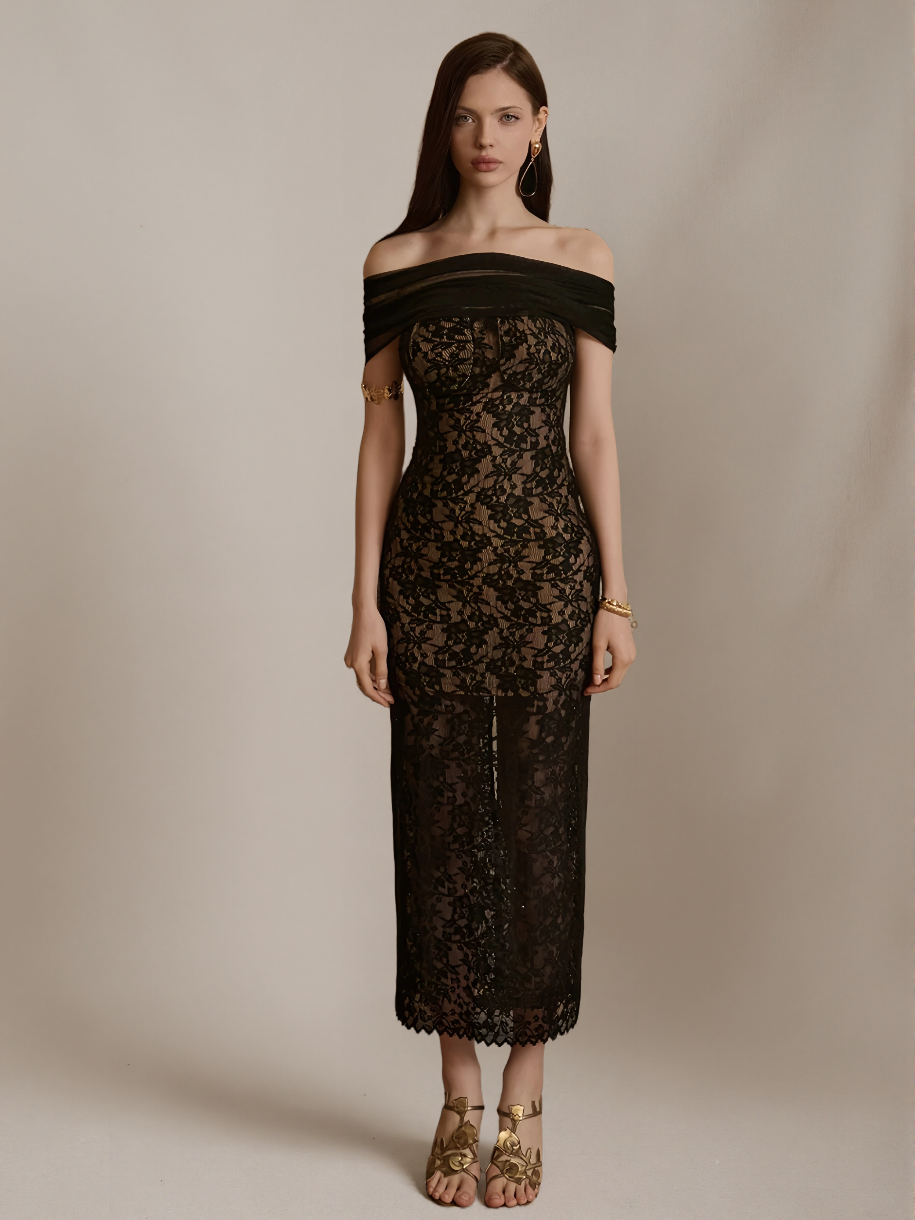"Second Movement" Off-Shoulder Lace Dress