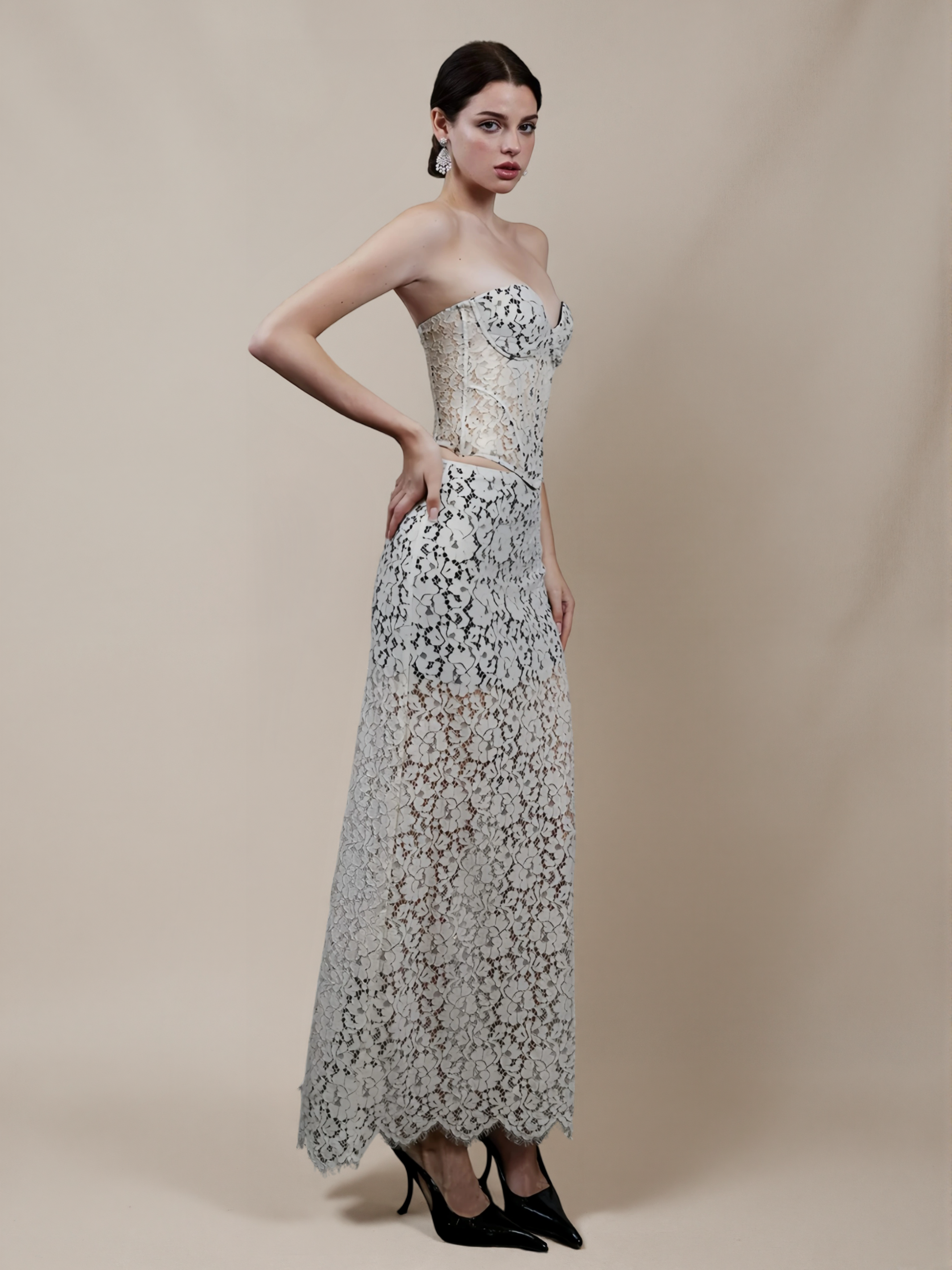 Lace Boned Strapless Two-Piece Dress