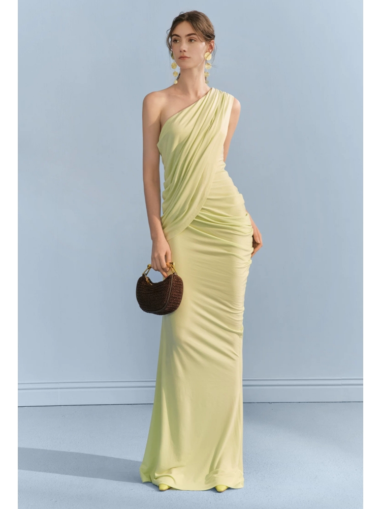 Pleated Off-shoulder Fitted Dress