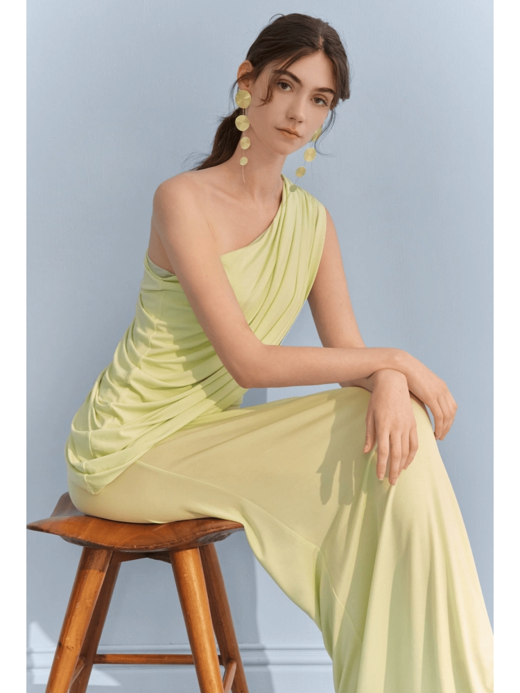 Pleated Off-shoulder Fitted Dress