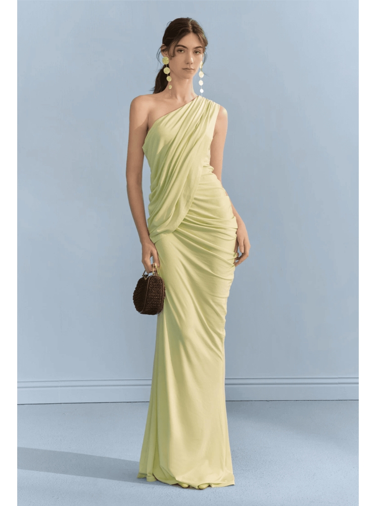 Pleated Off-shoulder Fitted Dress