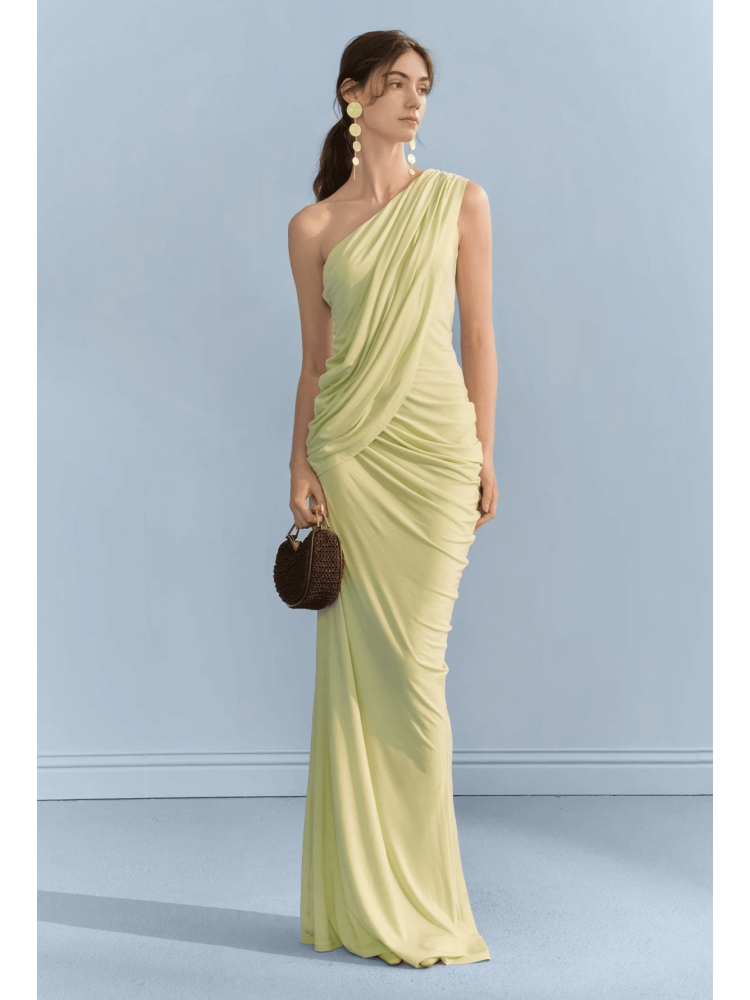 Pleated Off-shoulder Fitted Dress