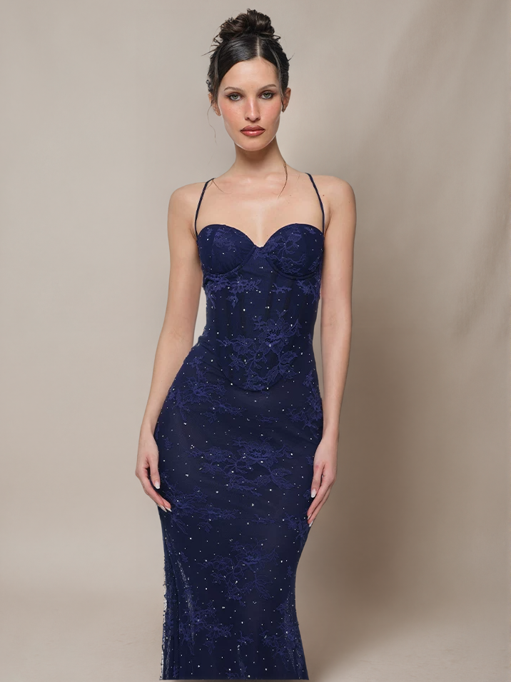 Double-Layer Lace Boned-Waist Dress