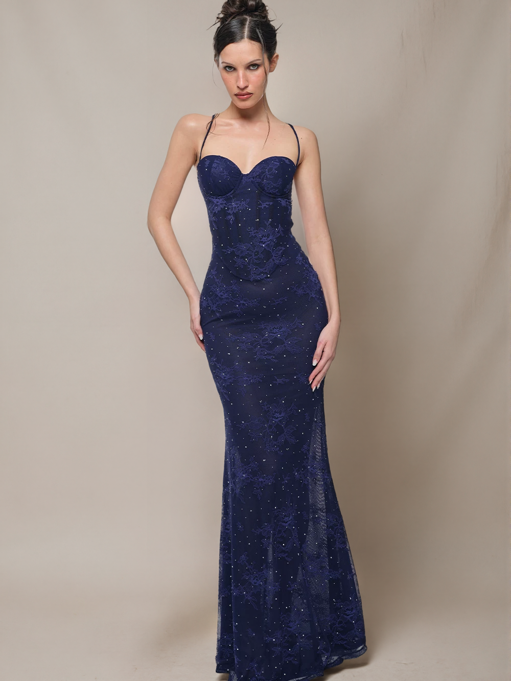 Double-Layer Lace Boned-Waist Dress