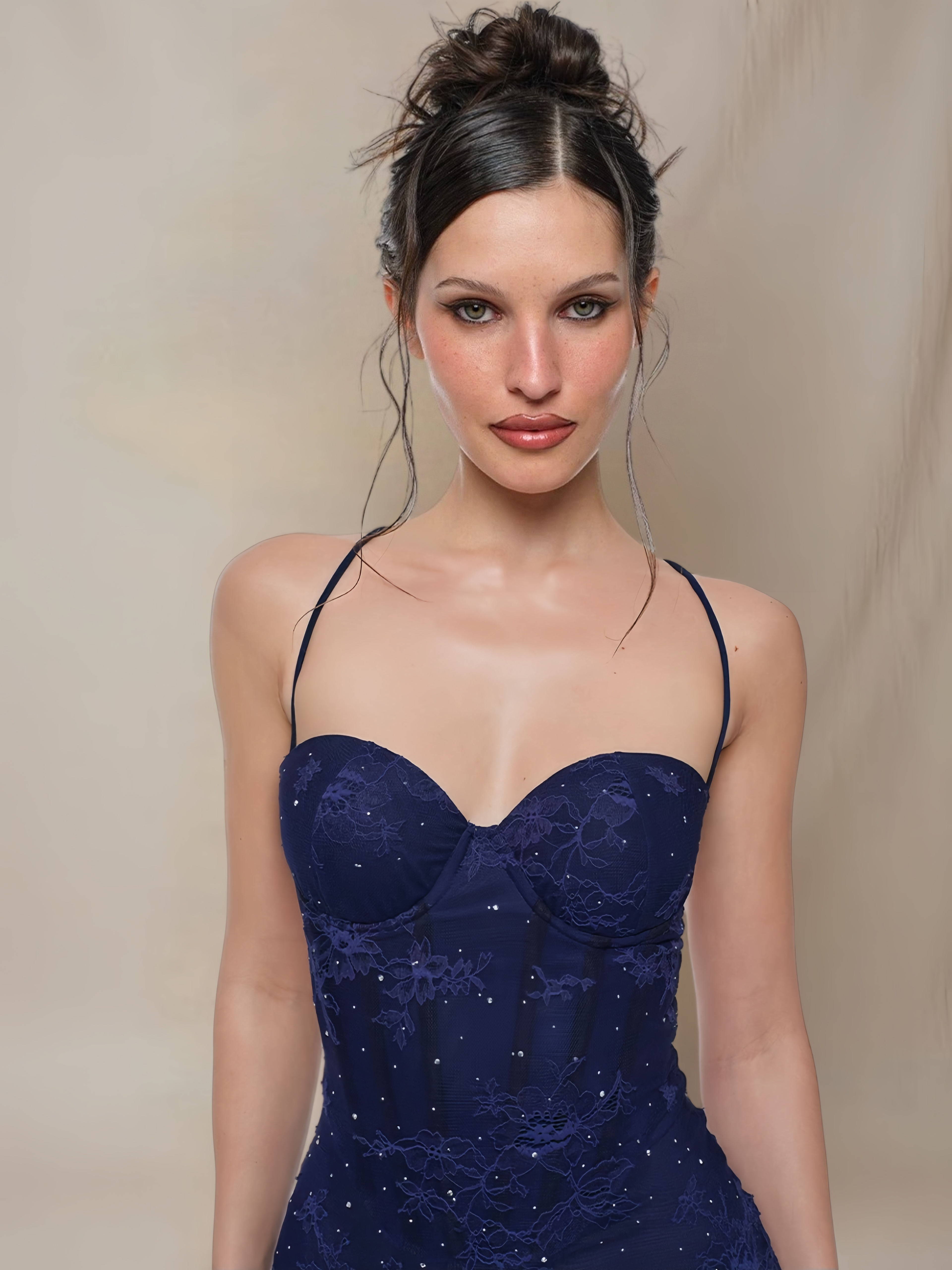 Double-Layer Lace Boned-Waist Dress