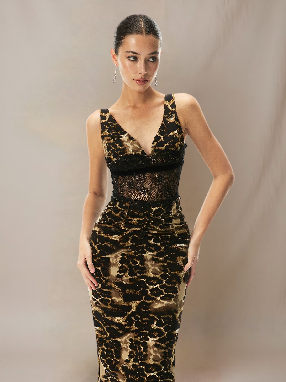 Lace Leopard-print Bodycon Dress