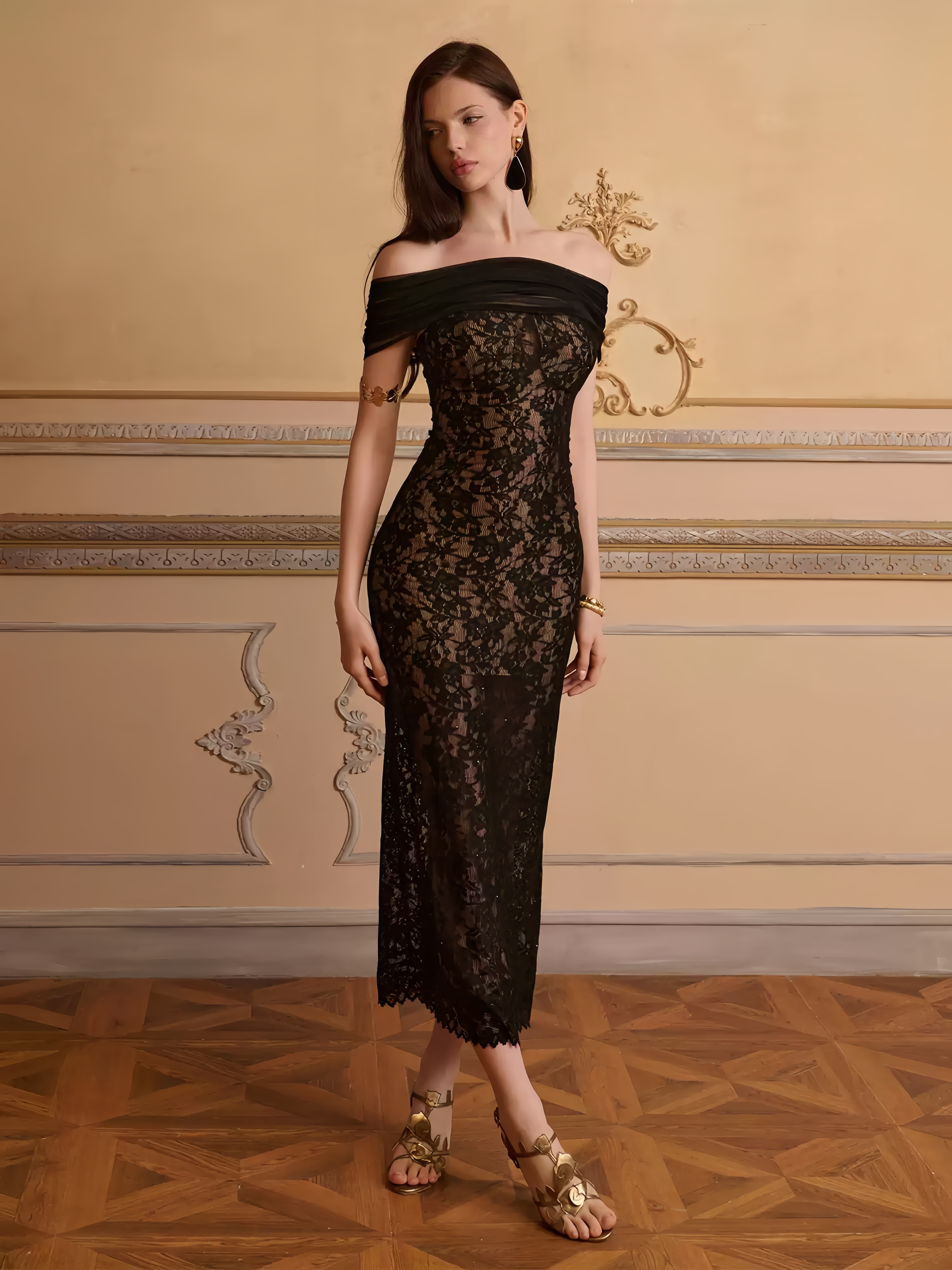 "Second Movement" Off-Shoulder Lace Dress