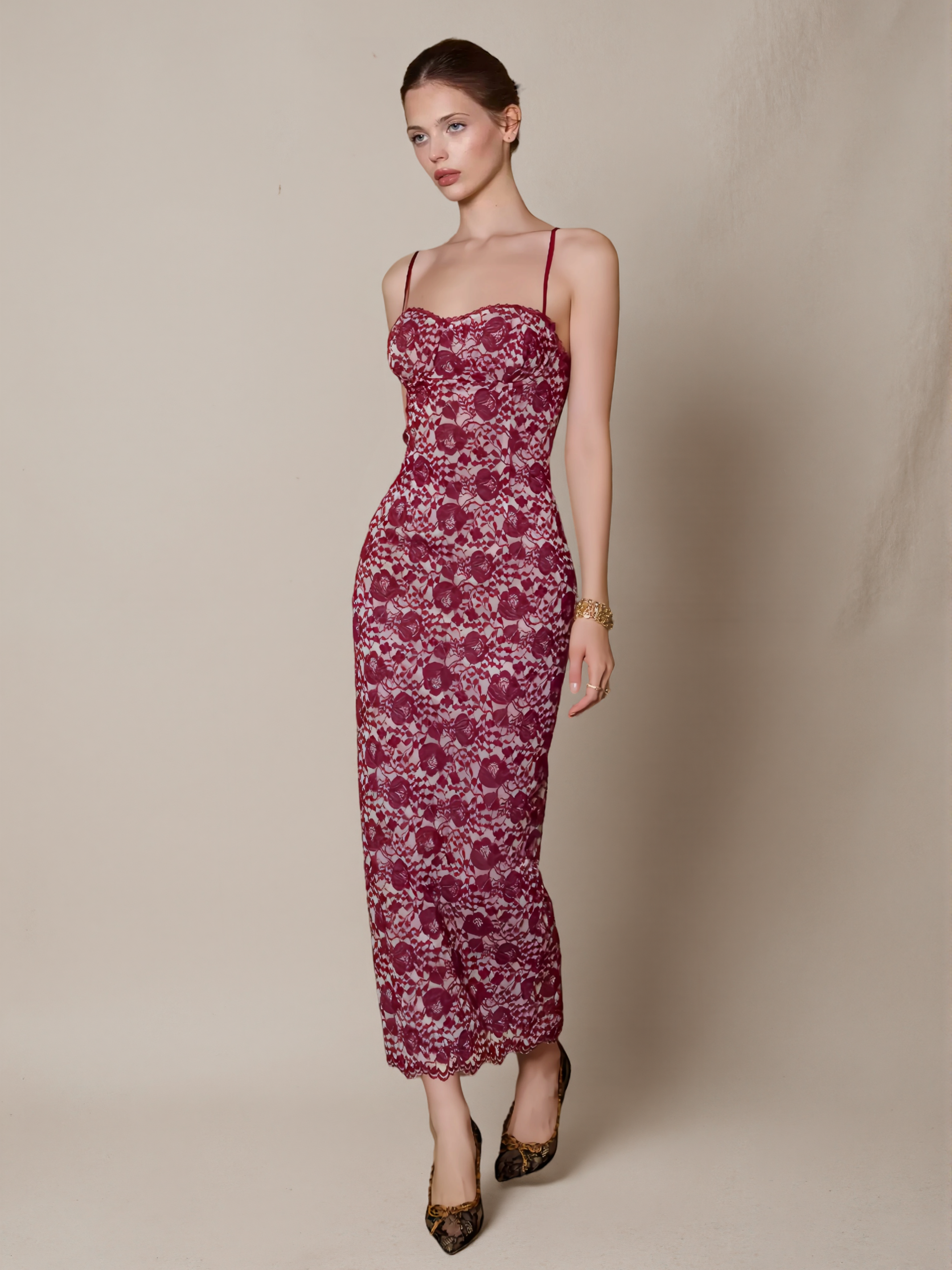 Lace Heavy Embellishment Strap Dress