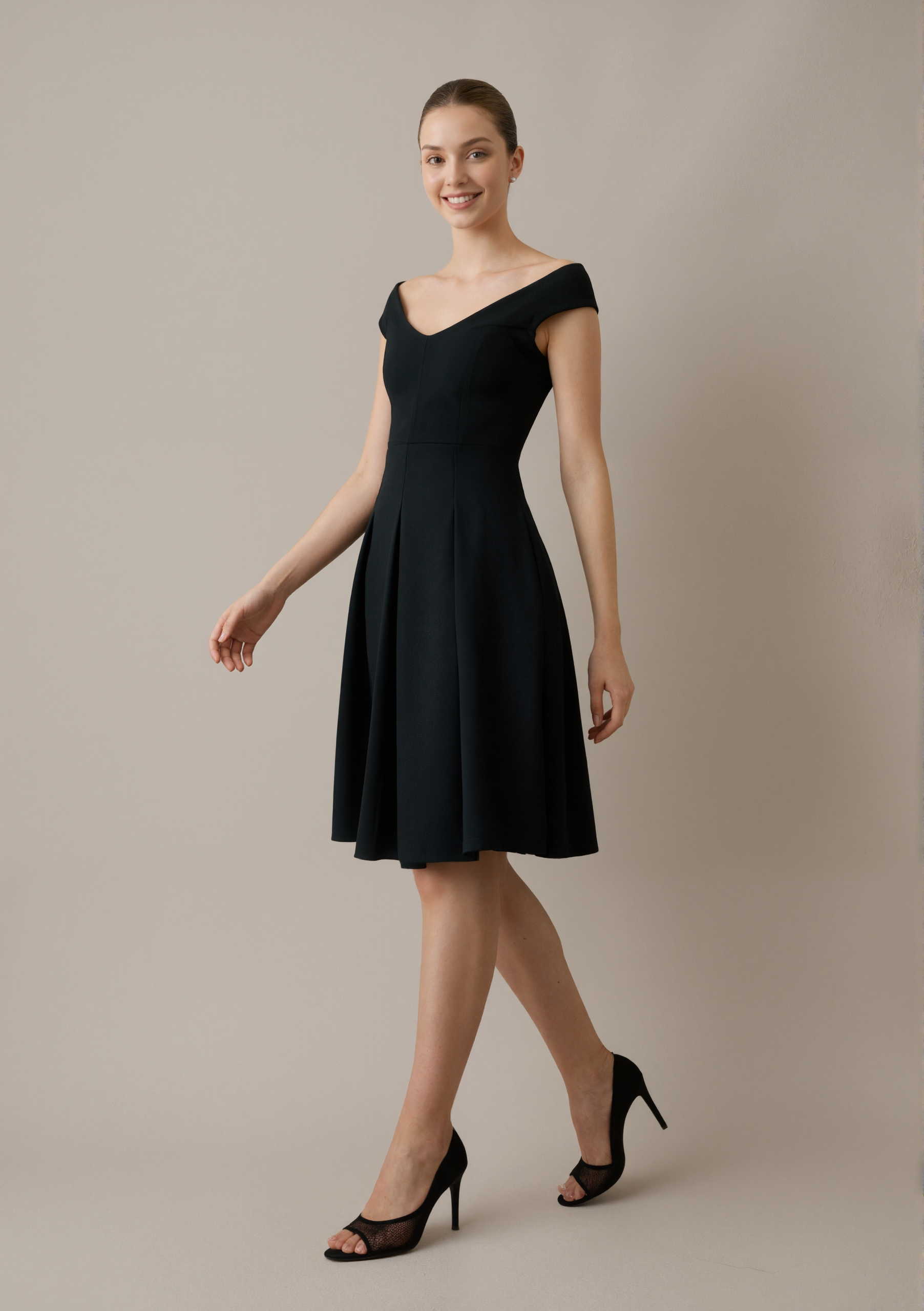 Geometric Cut Fitted Waist V-neck Dress