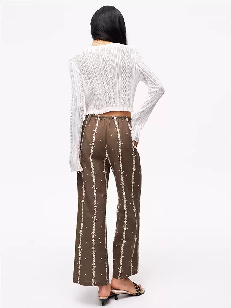 Floral-Print Straight-Leg Cropped Casual Pants