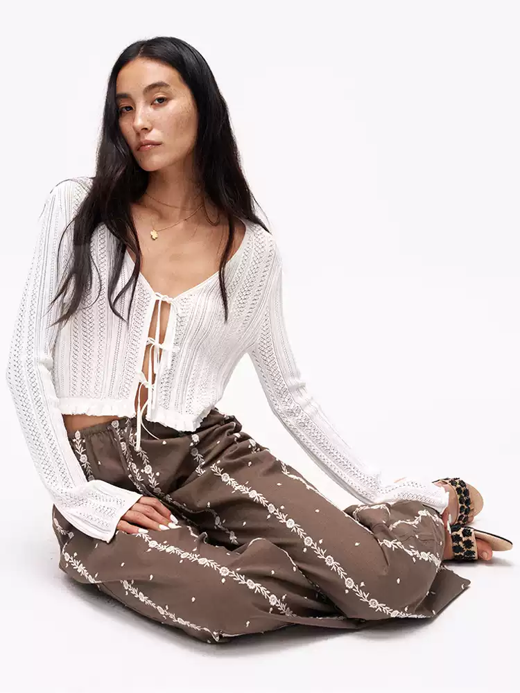 Floral-Print Straight-Leg Cropped Casual Pants