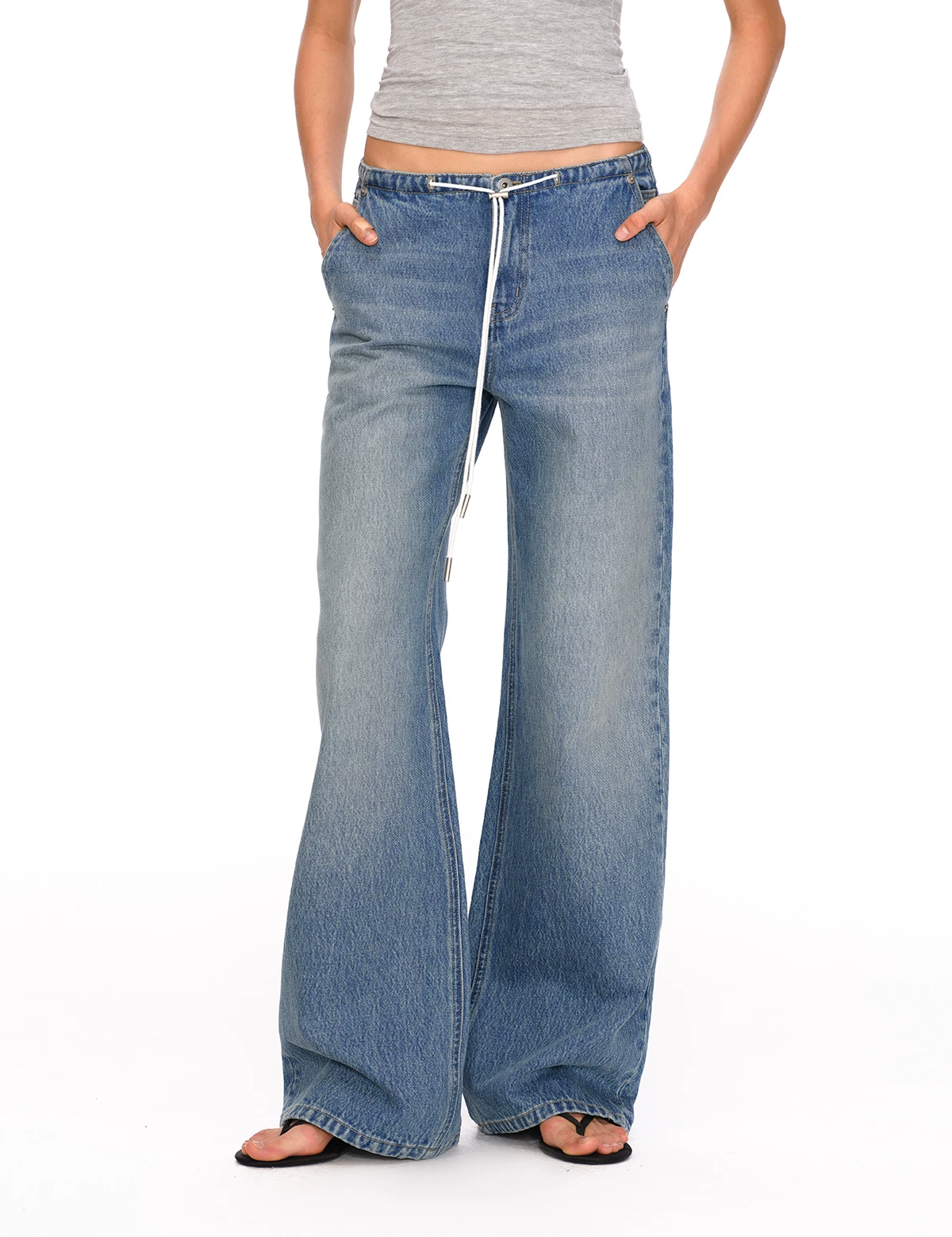 Classic Waistband-Free Drawstring Jeans