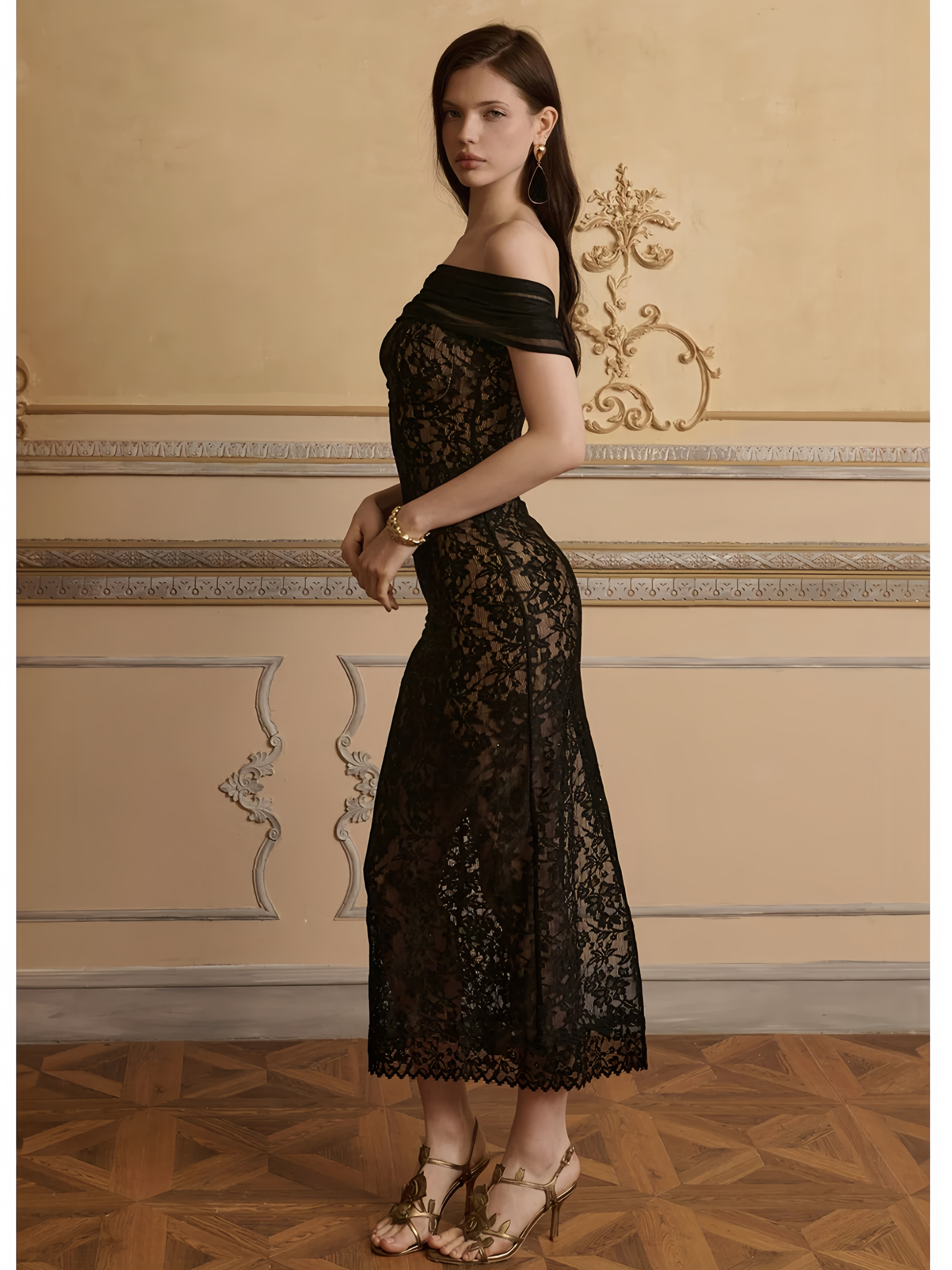 "Second Movement" Off-Shoulder Lace Dress
