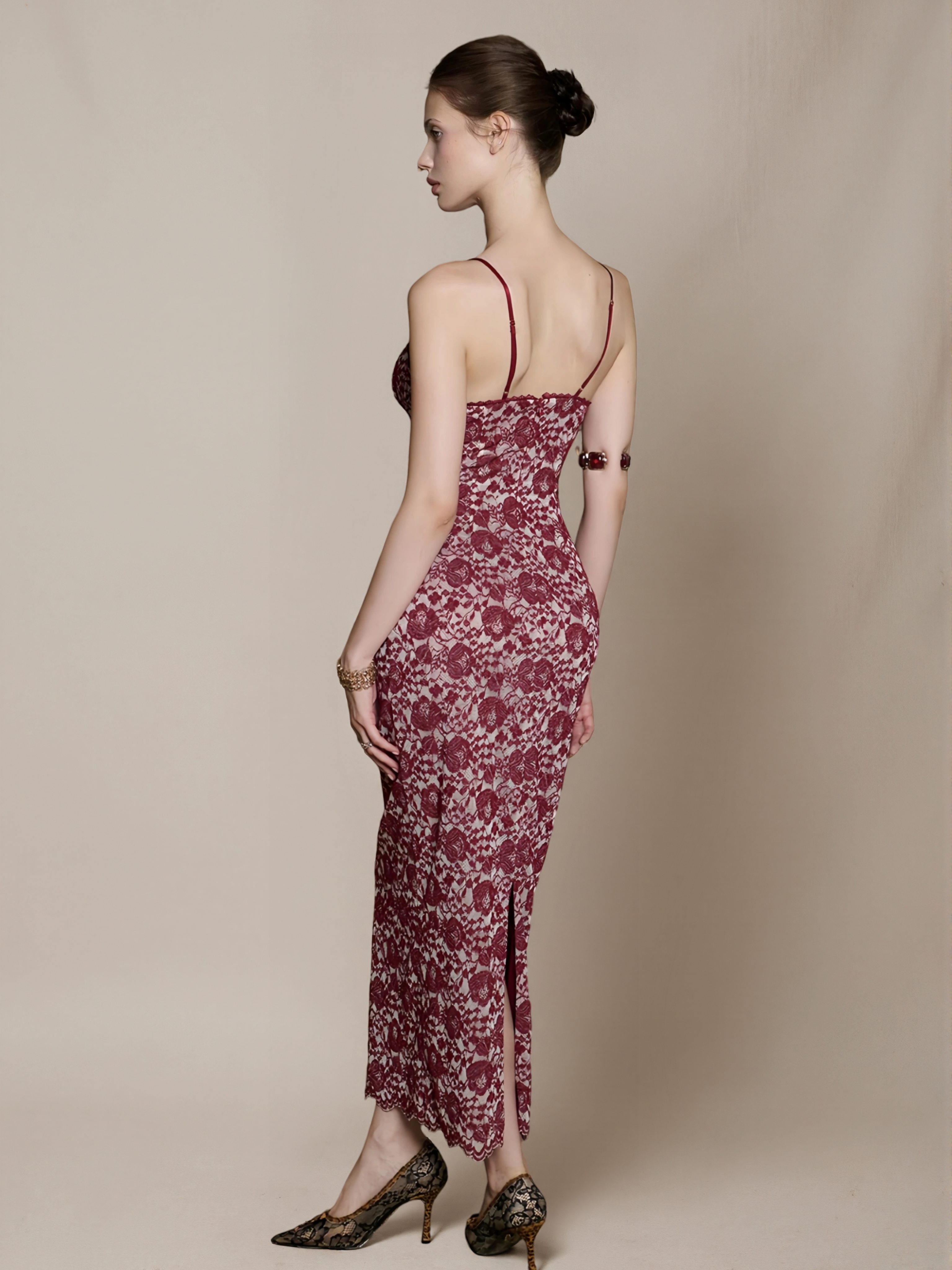 Lace Heavy Embellishment Strap Dress