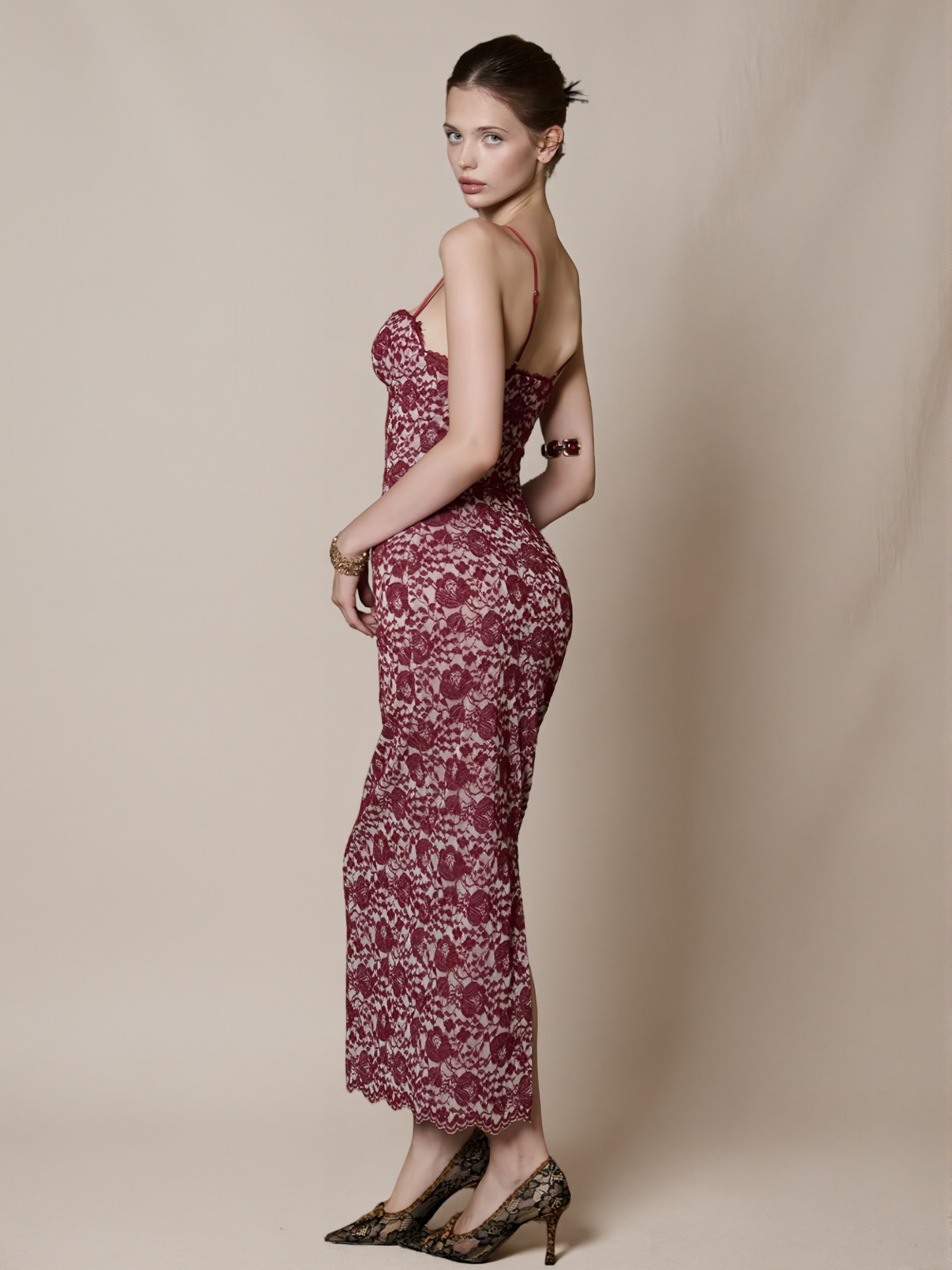 Lace Heavy Embellishment Strap Dress