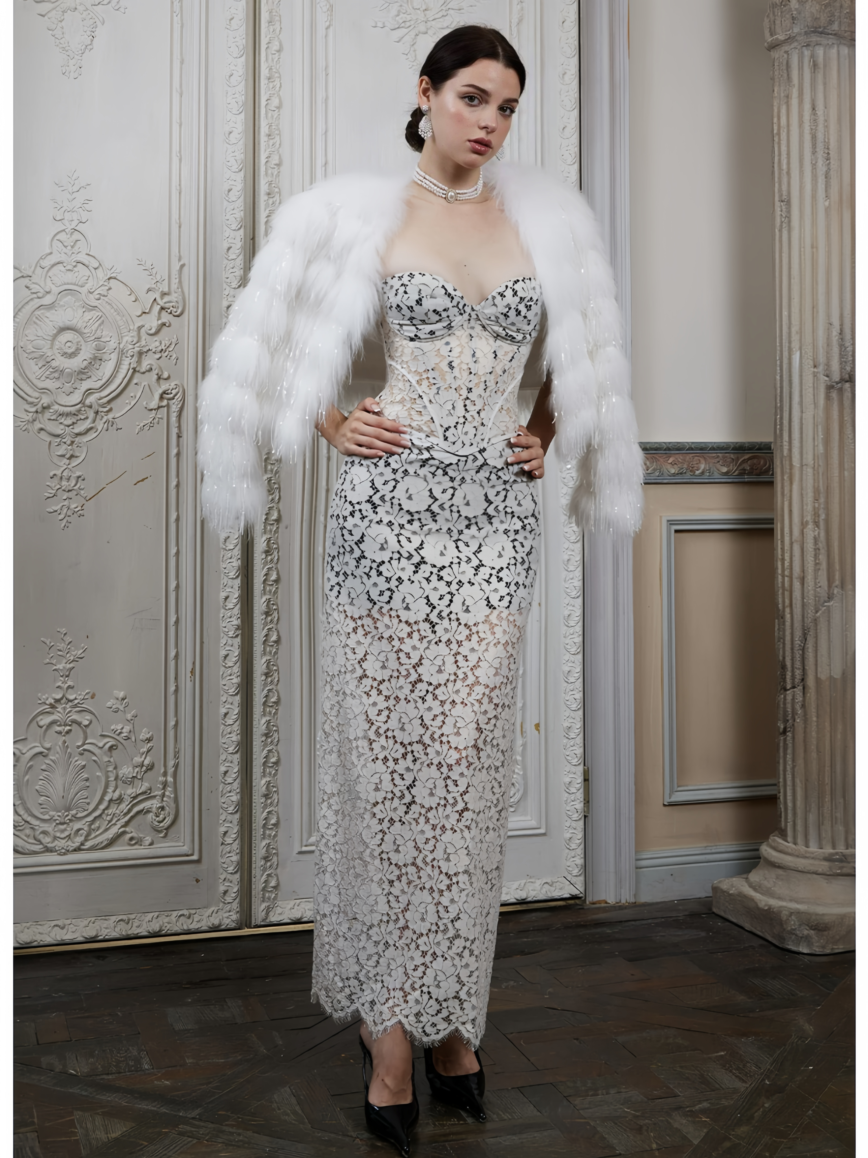 Lace Boned Strapless Two-Piece Dress