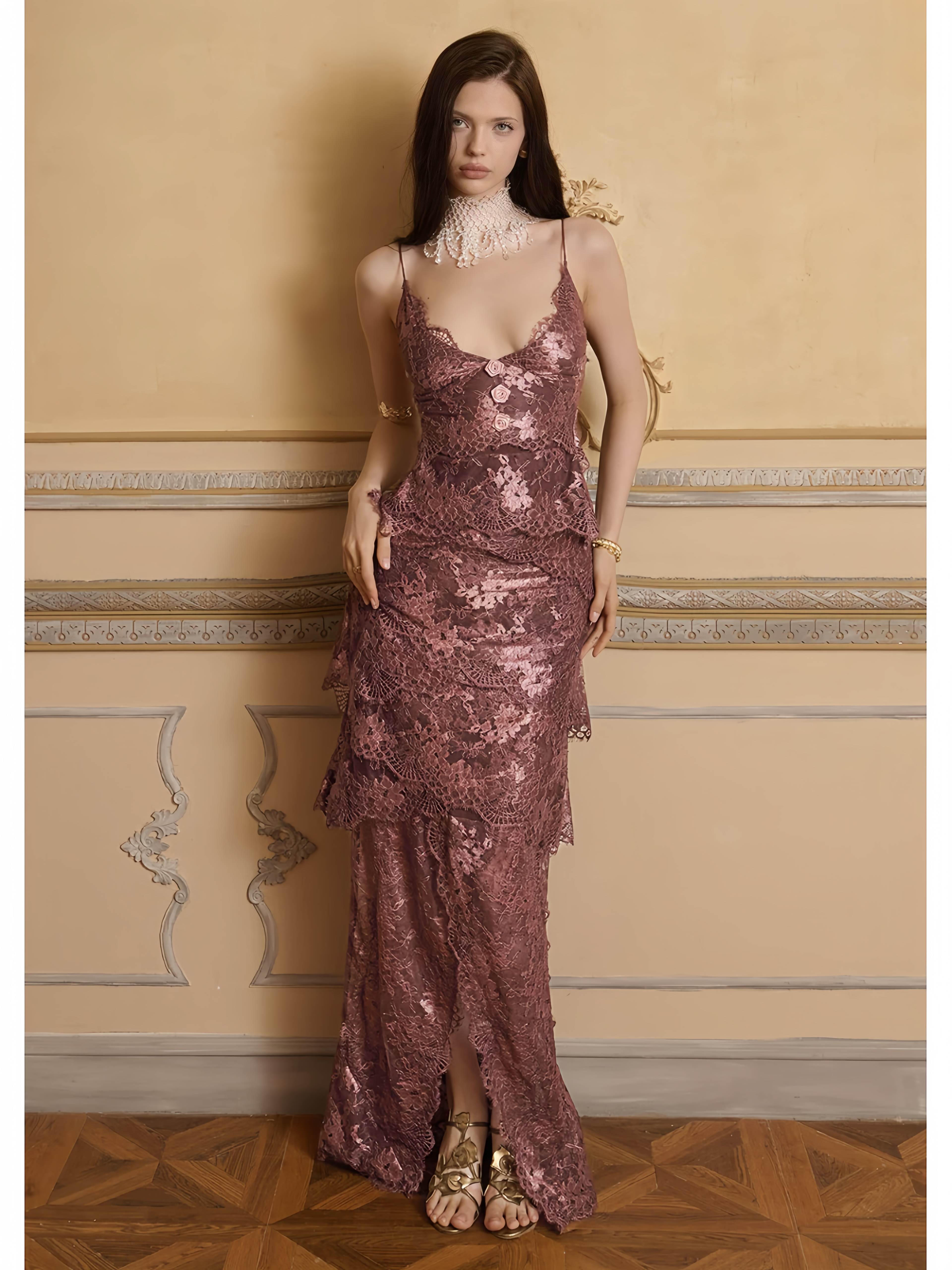 Burgundy Lace Two-Piece Cami Dress
