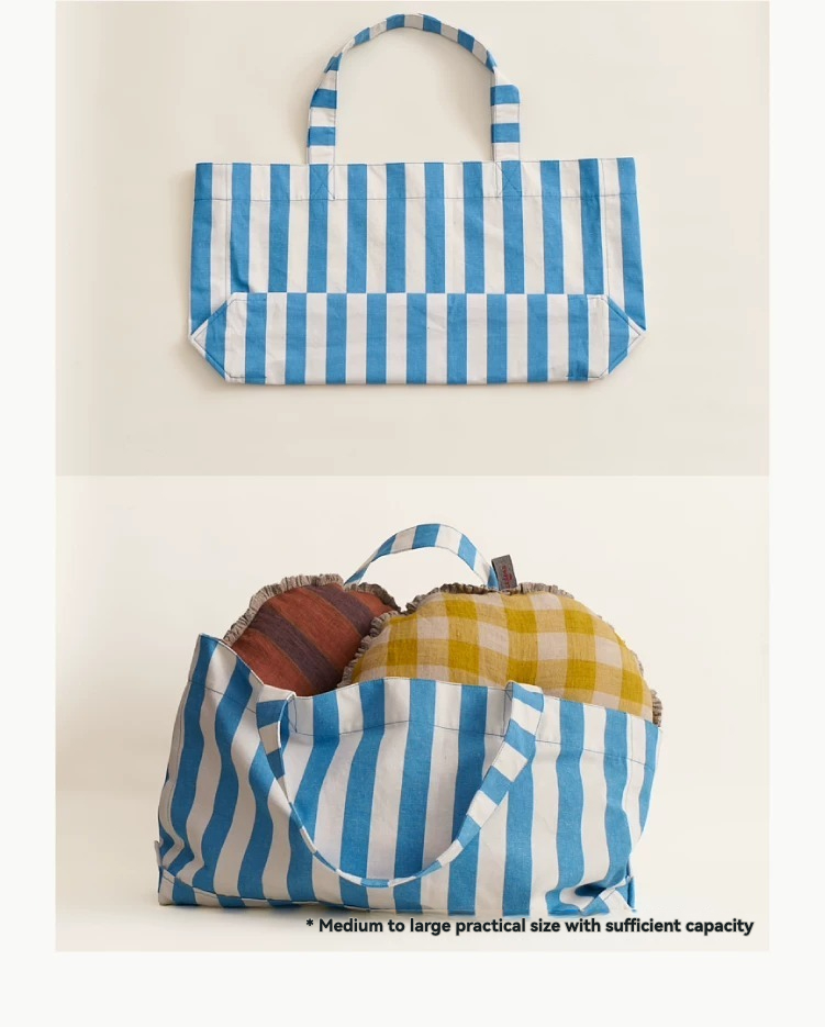 Natural Cotton and Linen Striped Canvas Bag