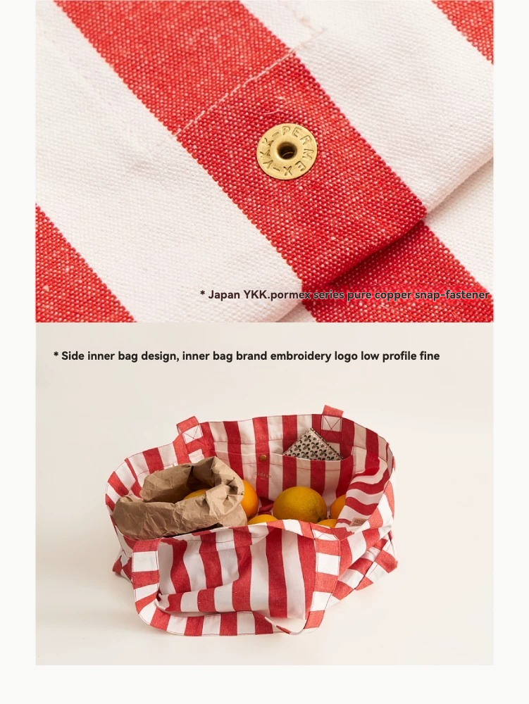 Natural Cotton and Linen Striped Canvas Bag