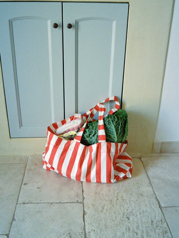 Natural Cotton and Linen Striped Canvas Bag