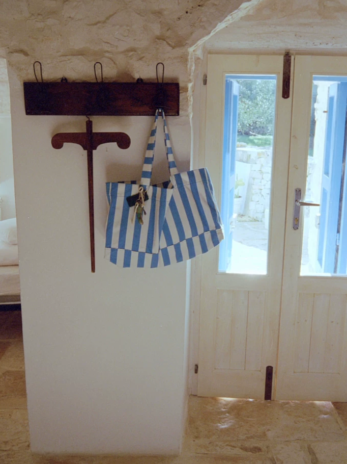 Natural Cotton and Linen Striped Canvas Bag