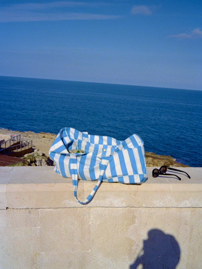 Natural Cotton and Linen Striped Canvas Bag