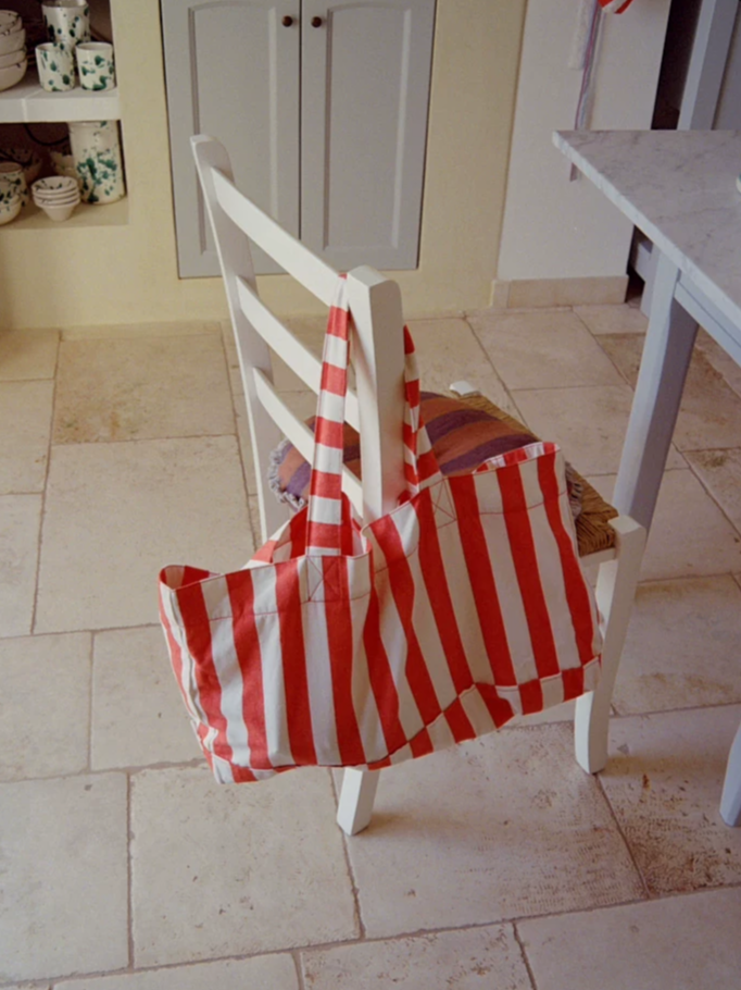 Natural Cotton and Linen Striped Canvas Bag