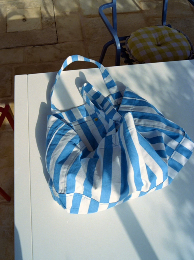 Natural Cotton and Linen Striped Canvas Bag