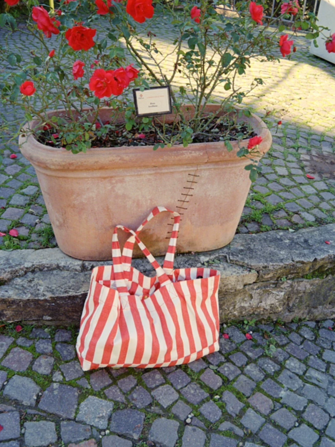 Natural Cotton and Linen Striped Canvas Bag