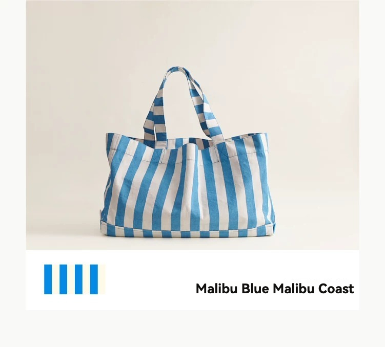 Natural Cotton and Linen Striped Canvas Bag