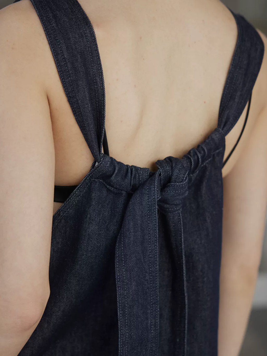 Wide-Leg Denim Jumpsuit with Straps