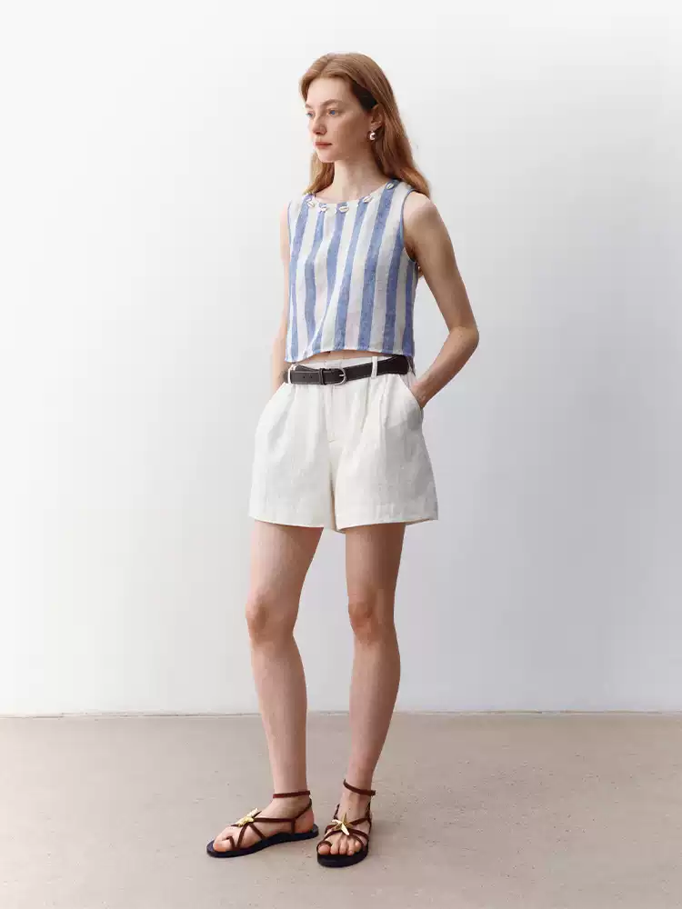 100% Linen Striped Sleeveless Vest