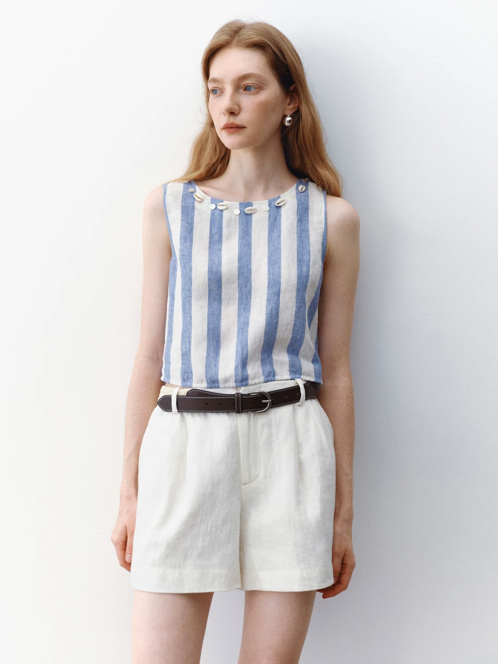 100% Linen Striped Sleeveless Vest
