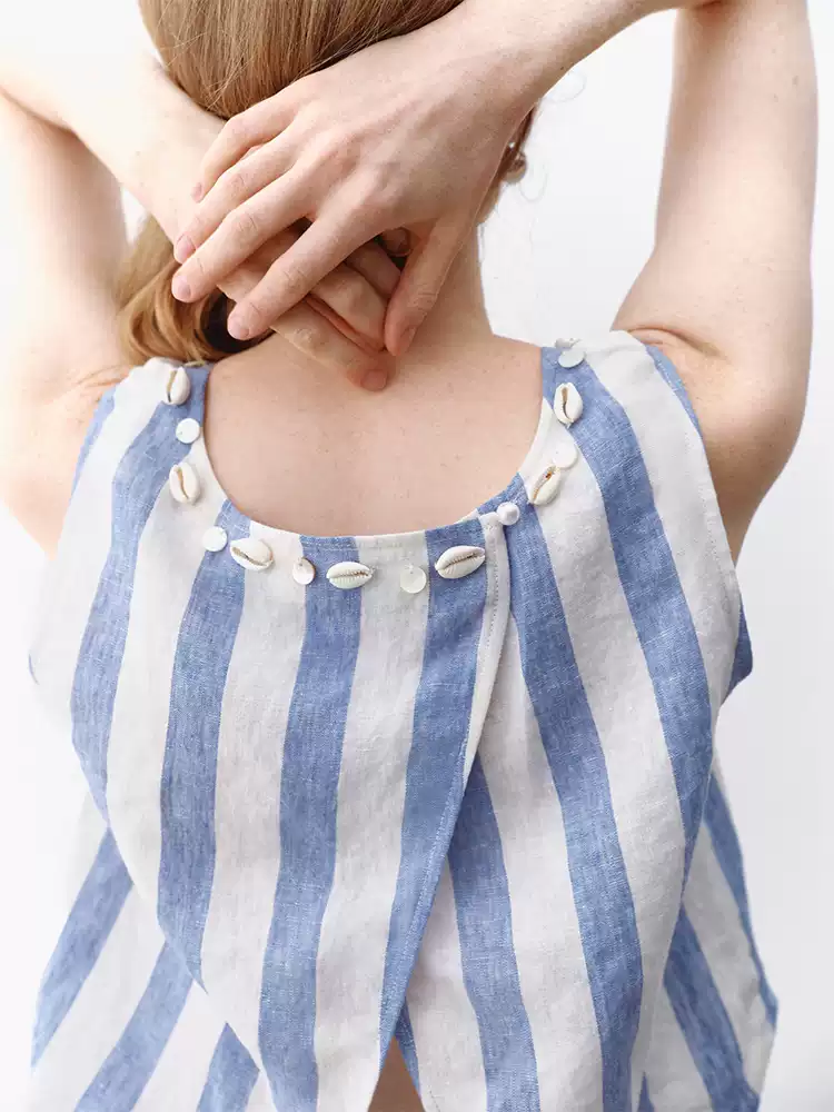 100% Linen Striped Sleeveless Vest