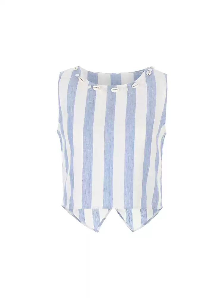 100% Linen Striped Sleeveless Vest
