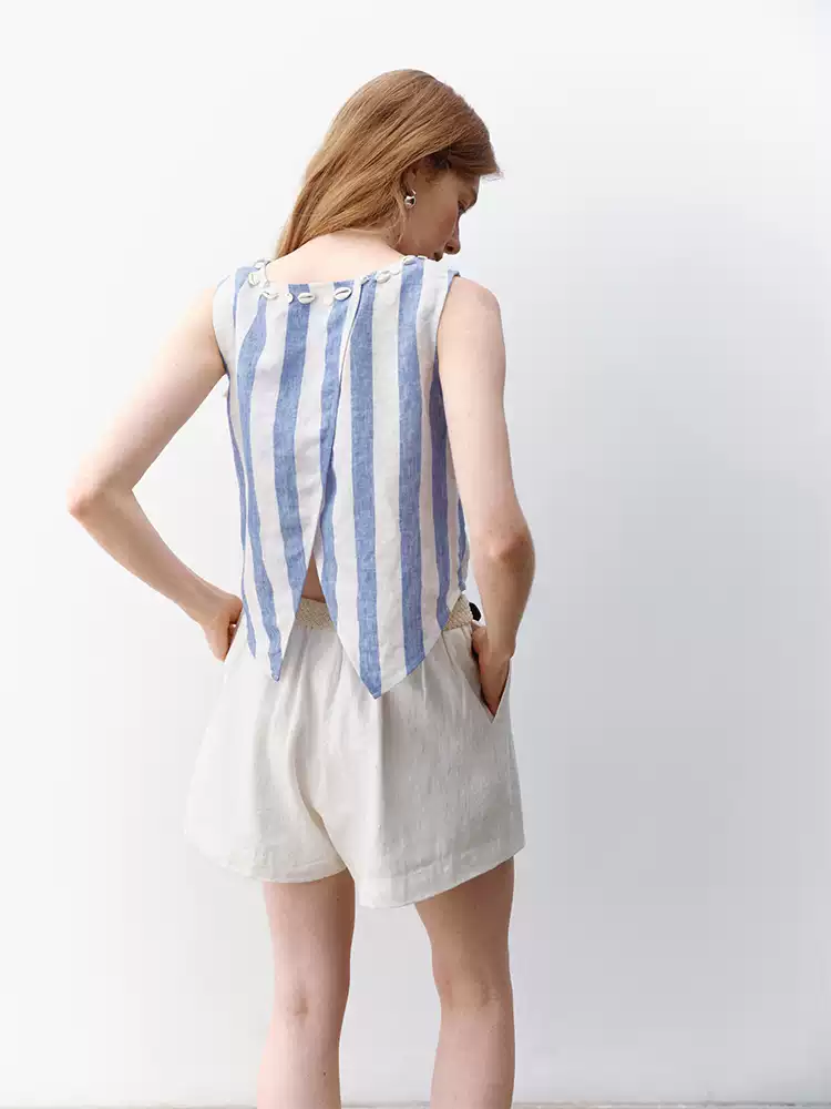 100% Linen Striped Sleeveless Vest