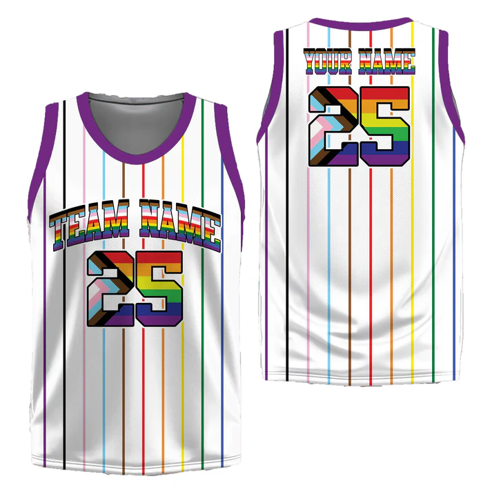 Personalized Name LGBT Pride Month White Basketball Jersey