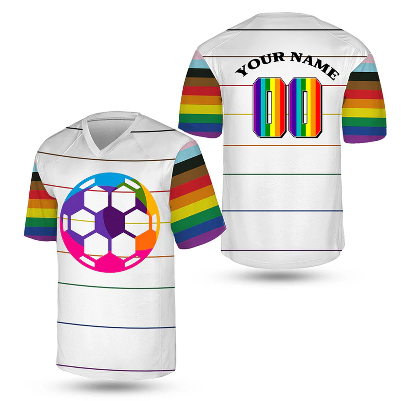 Custom LGBT Patchwork V-neck Striped Football Jersey