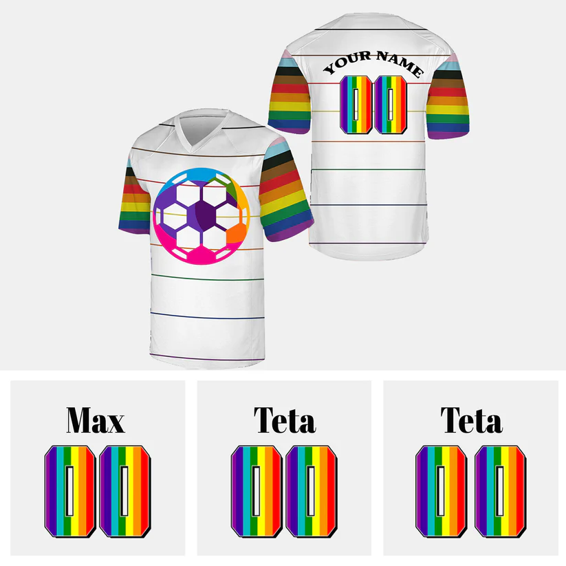 Custom LGBT Patchwork V-neck Striped Football Jersey