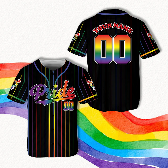 LGBTQ Baseball Custom Black Pride Rainbow Matching Jersey