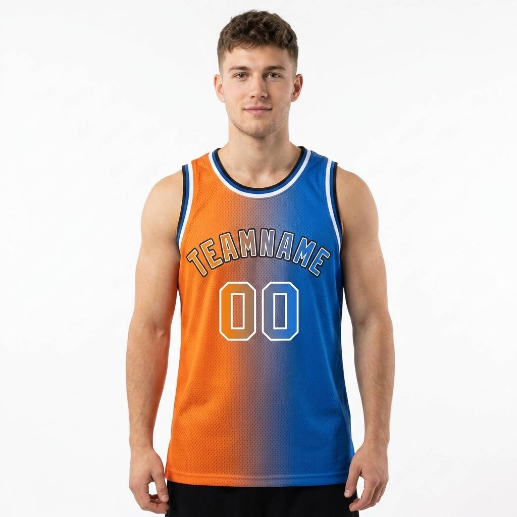 Custom Blue & Orange/White Basketball Gradient Fashion City Edition Jersey