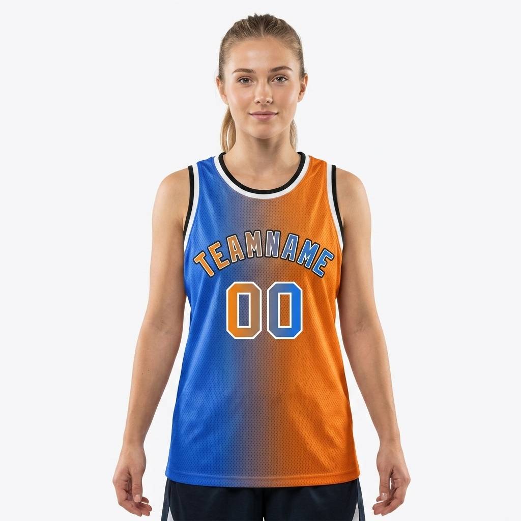 Custom Blue & Orange/White Basketball Gradient Fashion City Edition Jersey