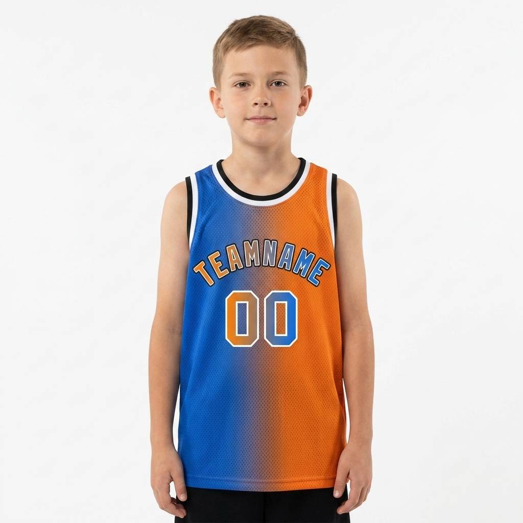 Custom Blue & Orange/White Basketball Gradient Fashion City Edition Jersey