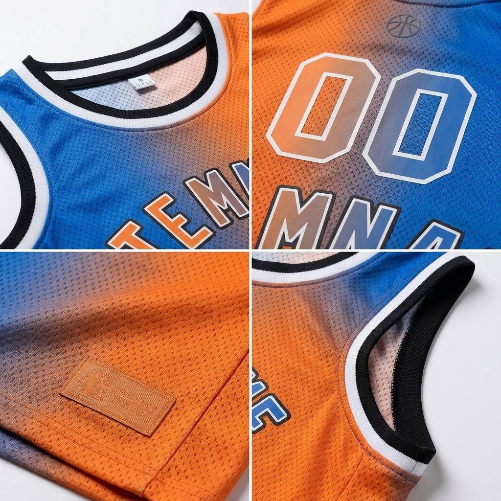 Custom Blue & Orange/White Basketball Gradient Fashion City Edition Jersey