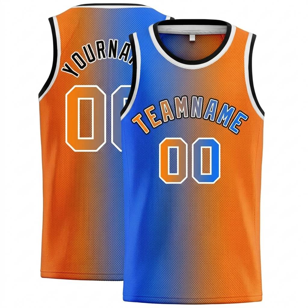 Custom Blue & Orange/White Basketball Gradient Fashion City Edition Jersey