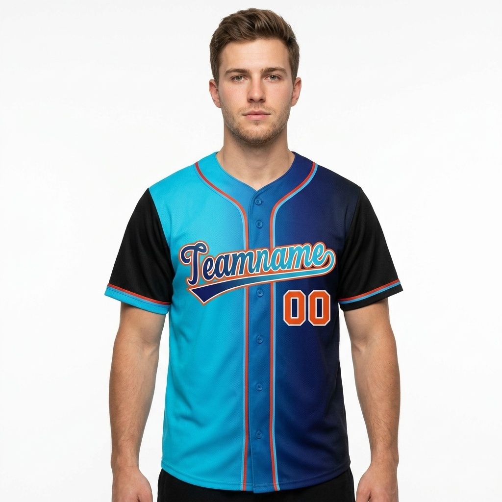 Custom Aqua & Black/Red Gradient Fashion Baseball Jersey