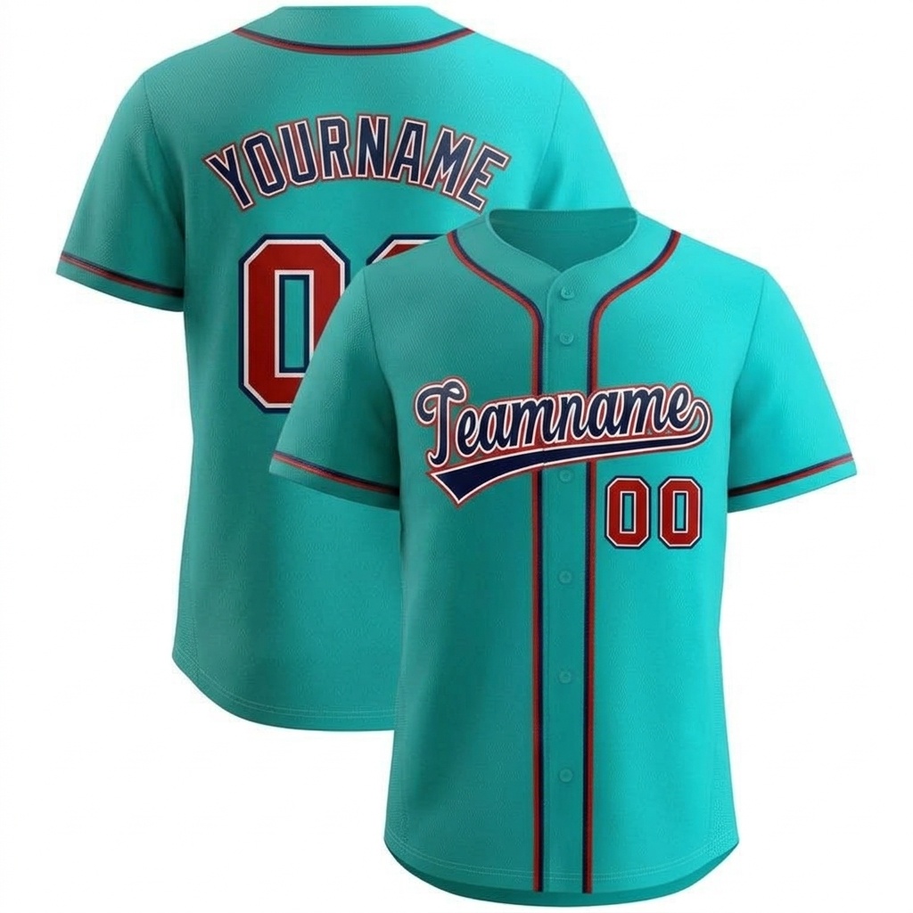 Custom Aqua & Navy/Red Gradient Fashion Baseball Jersey