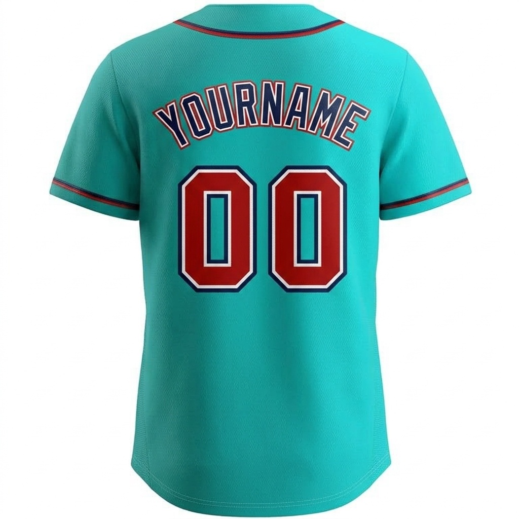 Custom Aqua & Navy/Red Gradient Fashion Baseball Jersey